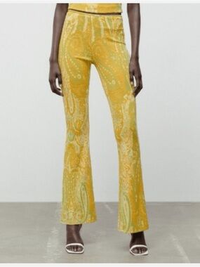 Zara Yellow & Green Paisley Flare Pants